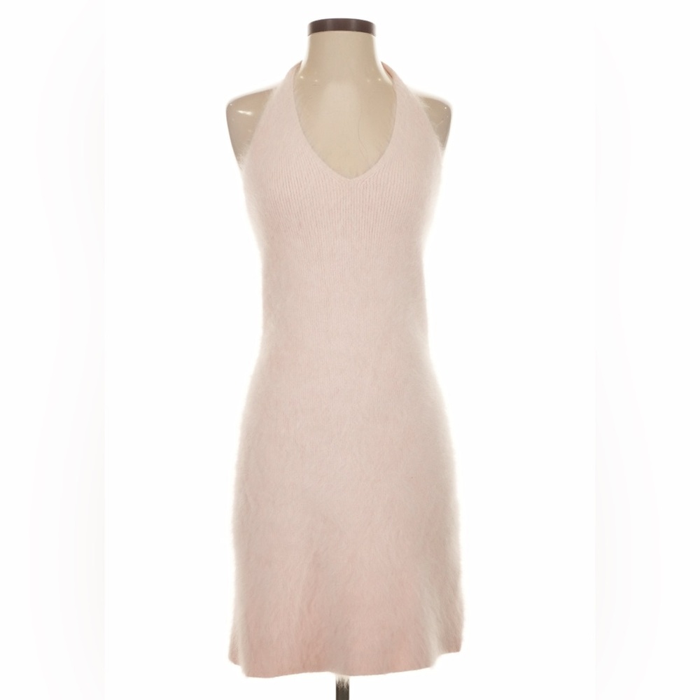 Vintage Ralph Lauren Angora Rabbit Fur Pink Mini Dress Halter  Bodycon 90s Y2k S - Picture 7 of 8